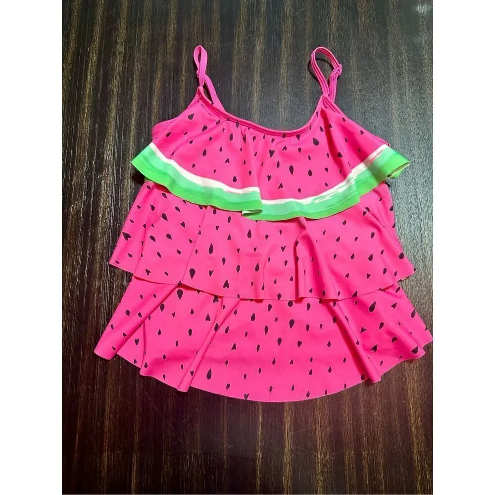 Justice little girls size 12 pink tankini swim top watermelon